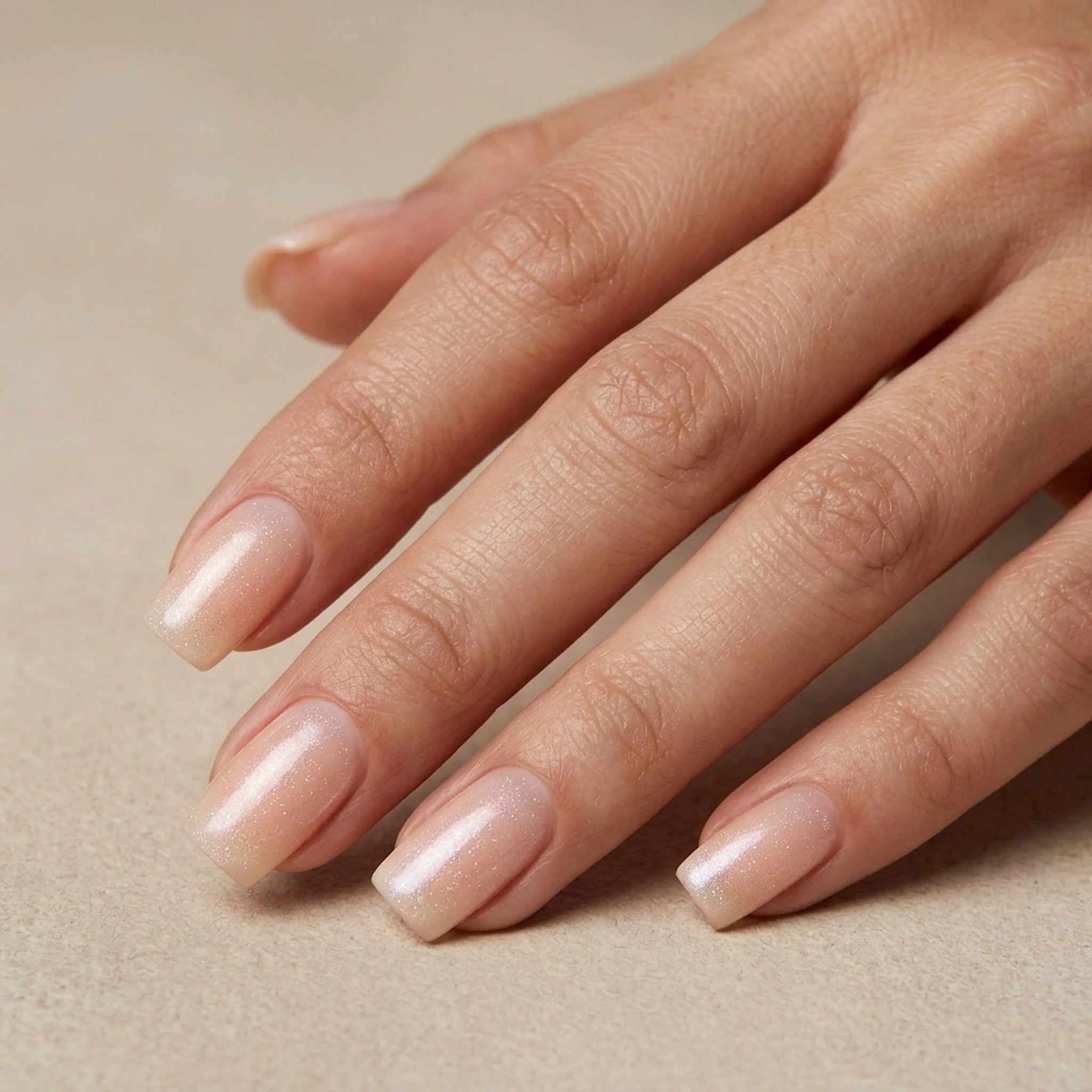 Heavenly Halo press-on naglar i fyrkantig form med nude ombré och glitter