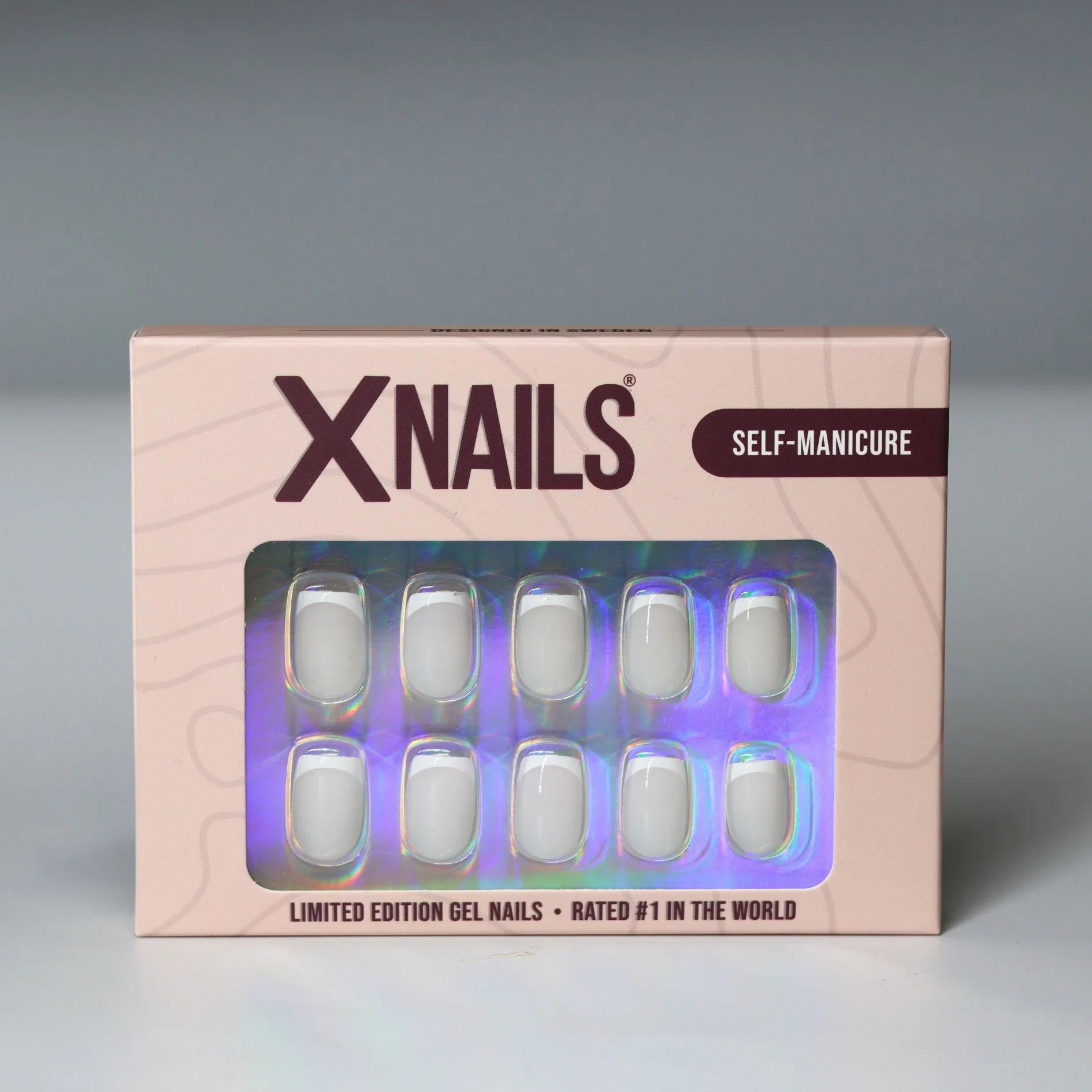 Frosted French XNails förpackning – limited edition gelénaglar i fransk square design