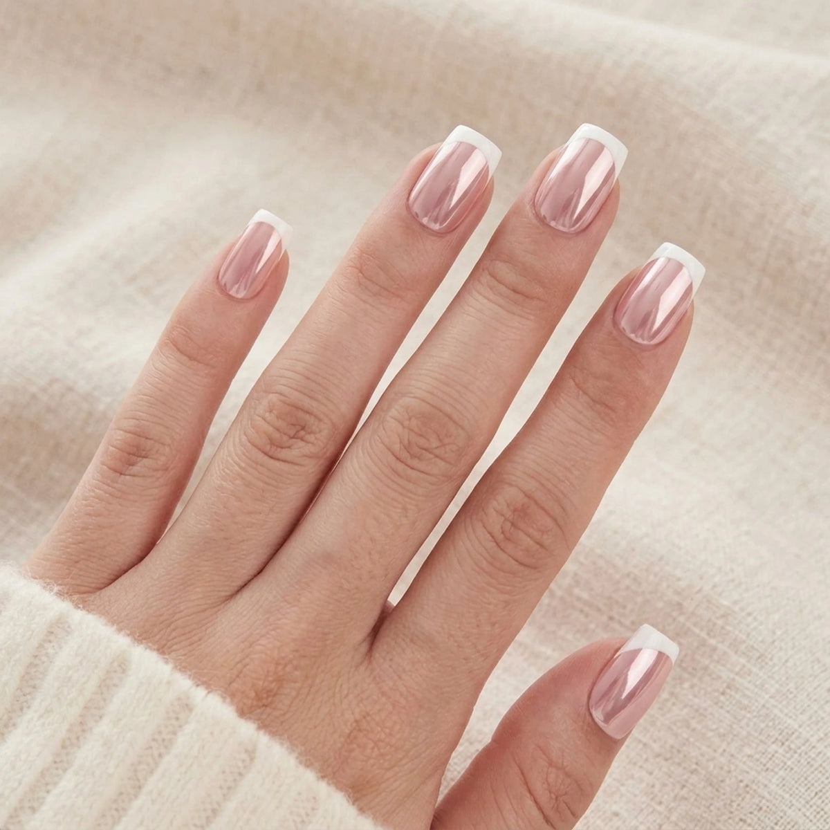 Classic Chrome press-on naglar i fyrkantig form med rosa chrome-finish